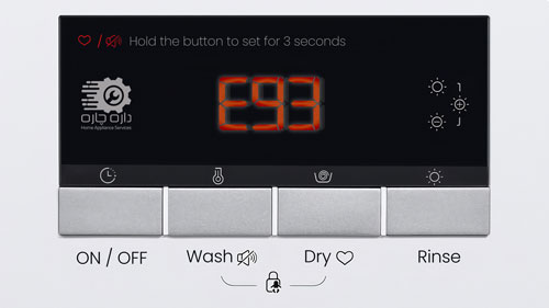 صفحه نمایش ماشین لباسشویی بوش که ارور E93 را نمایش می دهد