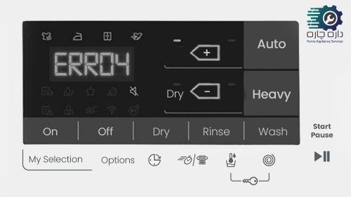 صفحه نمایش ماشین لباسشویی وایت نایت که ارور Err 04 را نمایش می دهد