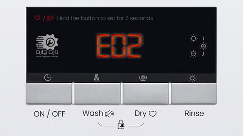 صفحه نمایش ماشین لباسشویی زیمنس که ارور E02 را نمایش می دهد