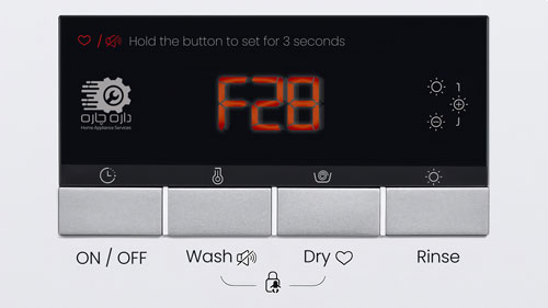 صفحه نمایش ماشین لباسشویی زیمنس که ارور F28 را نمایش می دهد