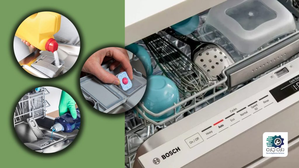 انواع مواد شوینده برای ماشین ظرفشویی بوش در دایره های جداگانه نشان داده شده است.