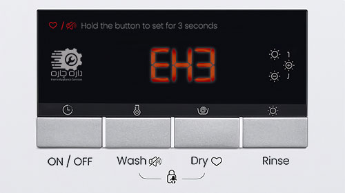 ارور EH3 در نمایشگر ماشین لباسشویی آاگ نمایان شده استدر نمایشگر ماشین لباسشویی آاگ نمایان شده است