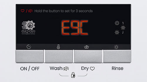 صفحه نمایش ماشین لباسشویی وستینگهاس کد ارور E9C را نمایش می دهد