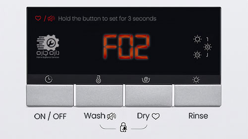 صفحه نمایش ماشین لباسشویی ایندزیت کد ارور F02 را نمایش می دهد