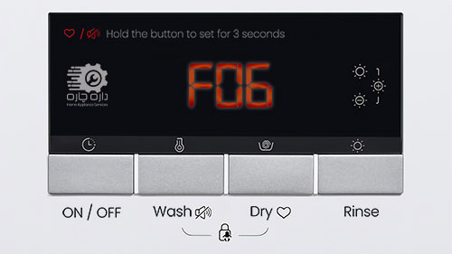 صفحه نمایش ماشین لباسشویی ایندزیت کد ارور F06 را نمایش می دهد
