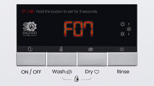 صفحه نمایش ماشین لباسشویی ایندزیت کد ارور F07 را نمایش می دهد