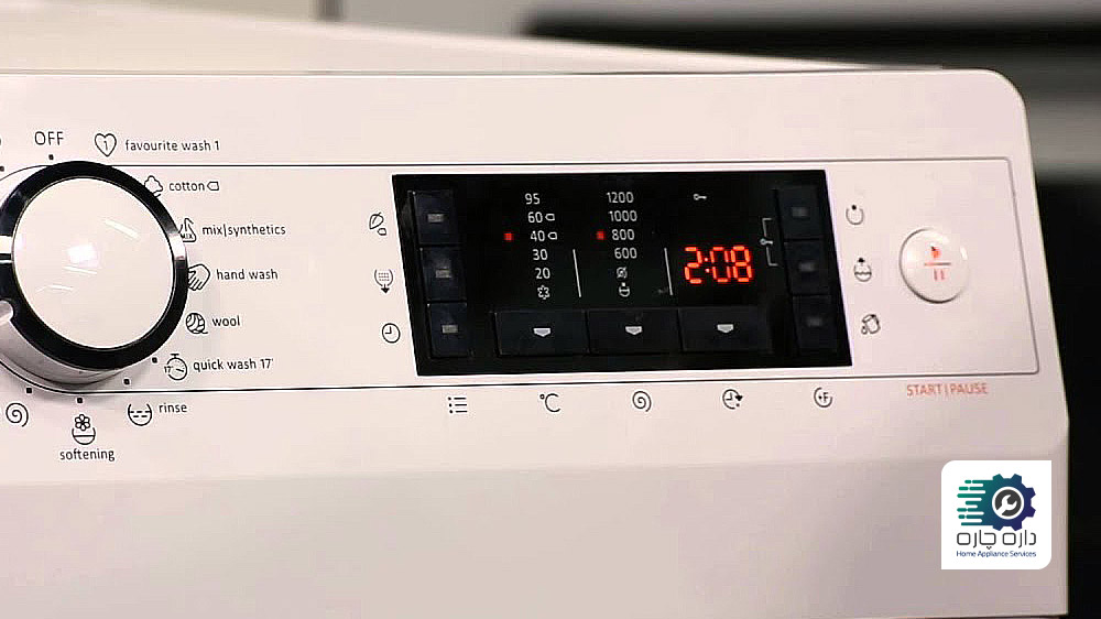 صفحه نمایش ماشین لباسشویی گرنیه زمان چرخه شستشو را نشان می دهد