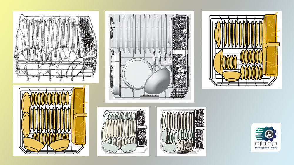 نمونه های چینش صحیح ظروف در قفسه پایینی ماشین ظرفشویی