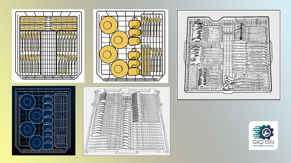 نمونه های چینش صحیح ظروف در قفسه سوم ماشین ظرفشویی