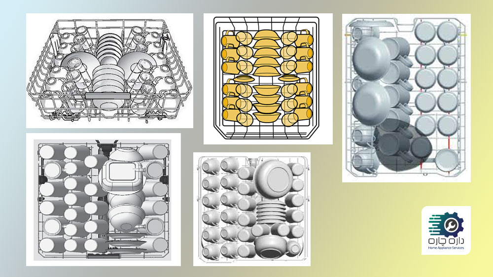 نمونه های چینش صحیح ظروف در قفسه بالایی ماشین ظرفشویی