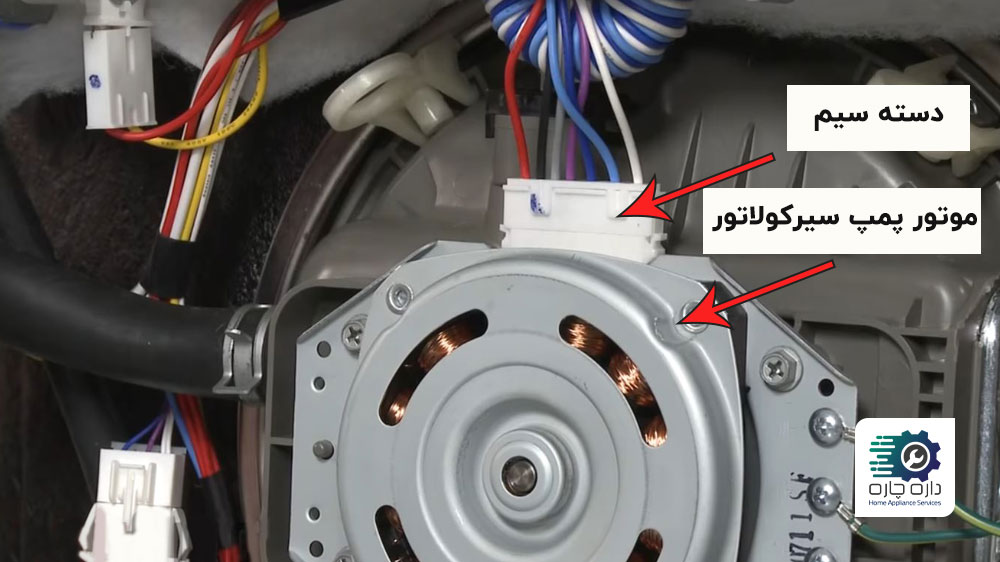 محل قرارگیری دسته سیم موتور پمپ سیرکولاسیون ماشین ظرفشویی ال جی
