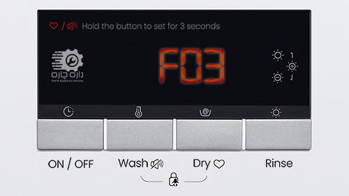 نمایشگر ماشین لباسشویی گگنو کد ارور F03 را نشان می دهد.