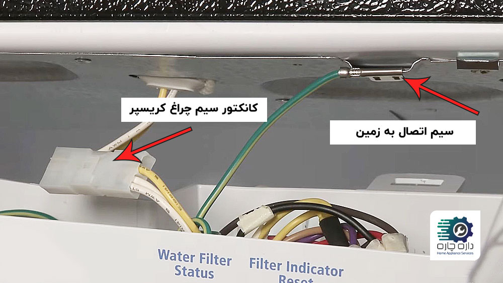 سیم اتصال به زمین و کانکتور لامپ کشوی کریسپر یخچال ساید بای ساید ویرپول