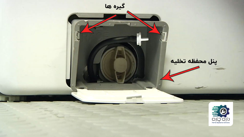 گیره های اطراف پنل محفظه تخلیه ماشین لباسشویی سامسونگ