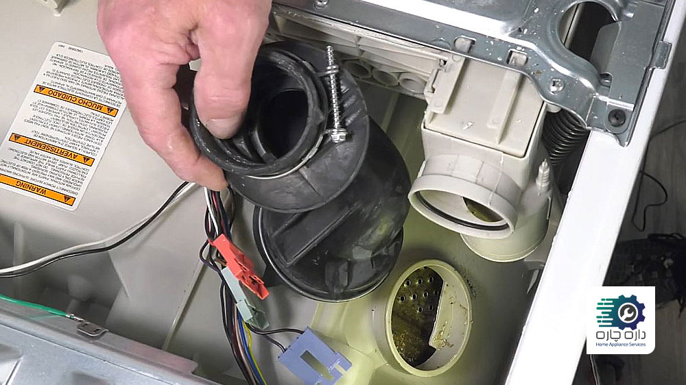 بست های فلزی روی خرطومی ماشین لباسشویی فریجیدر نصب شده اند